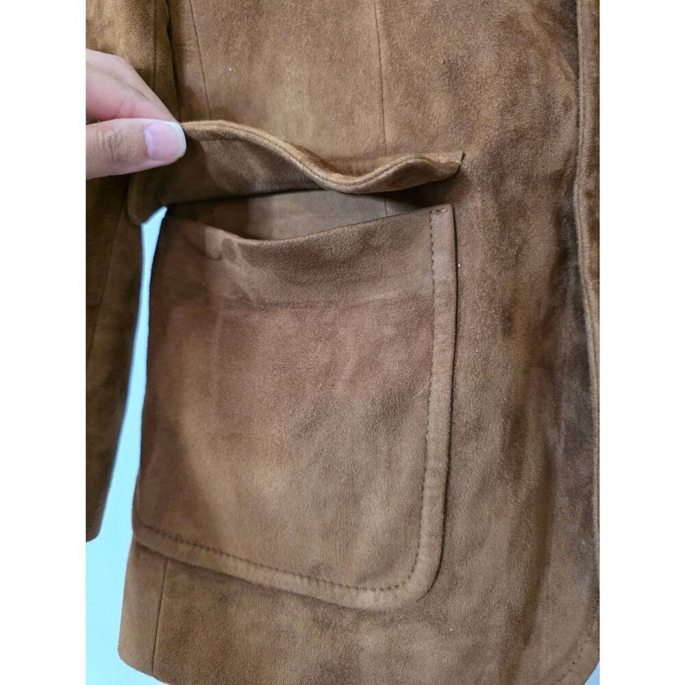Vintage Polo Ralph Lauren Kids Size 10 Brown Lamb Suede Jacket Made in Italy - Picture 3 of 12